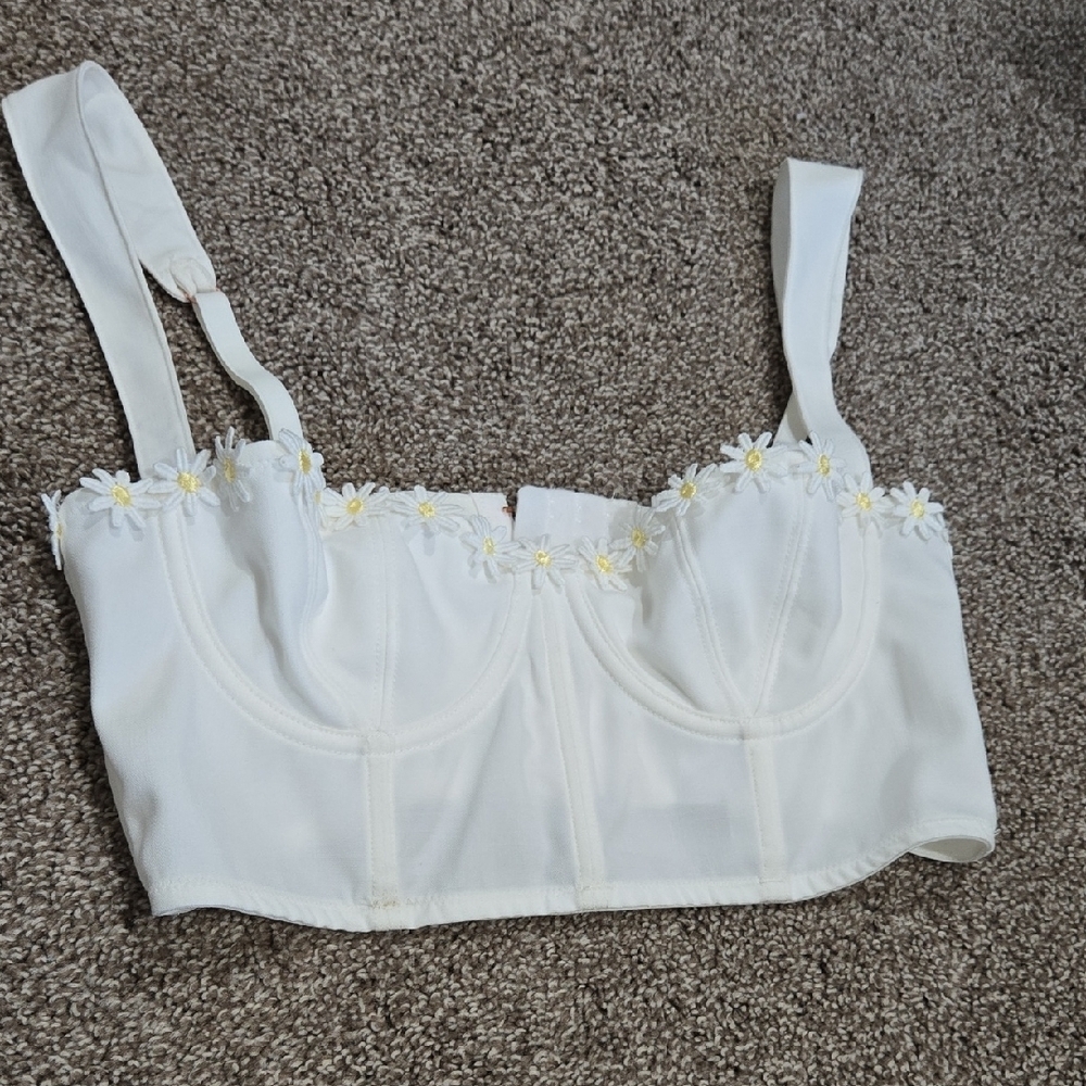 Out From Under Gillian Daisy Applique Corset Bra Top Size Small - Picture 3 of 6